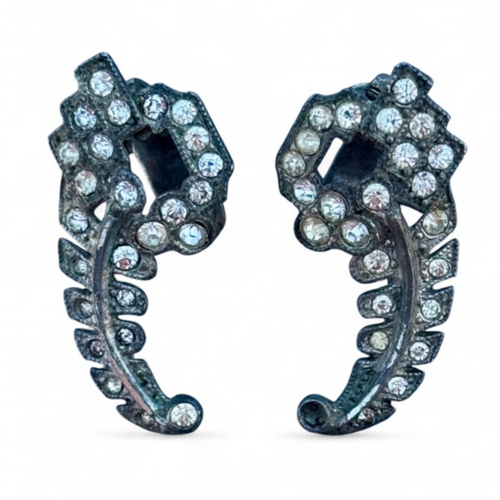 Pair of Antique Art Deco Silver Tone Rhinestone Dress Clips/Shoe Clips